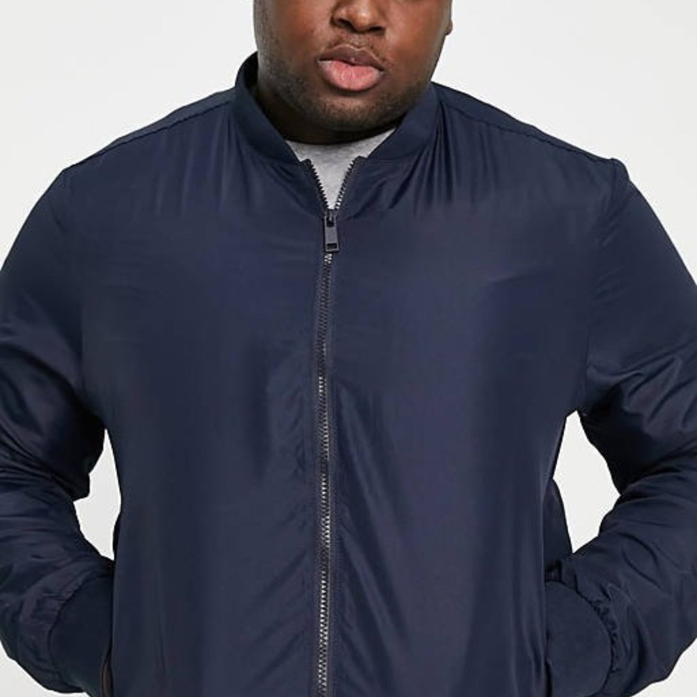 Brave Soul Plus full zip bomber jacket in navy 3X